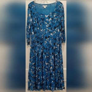 Coldwater Creek Sz XL(16) Shadow Print Mesh Dress Blue Black Gray 3/4 Sleeves